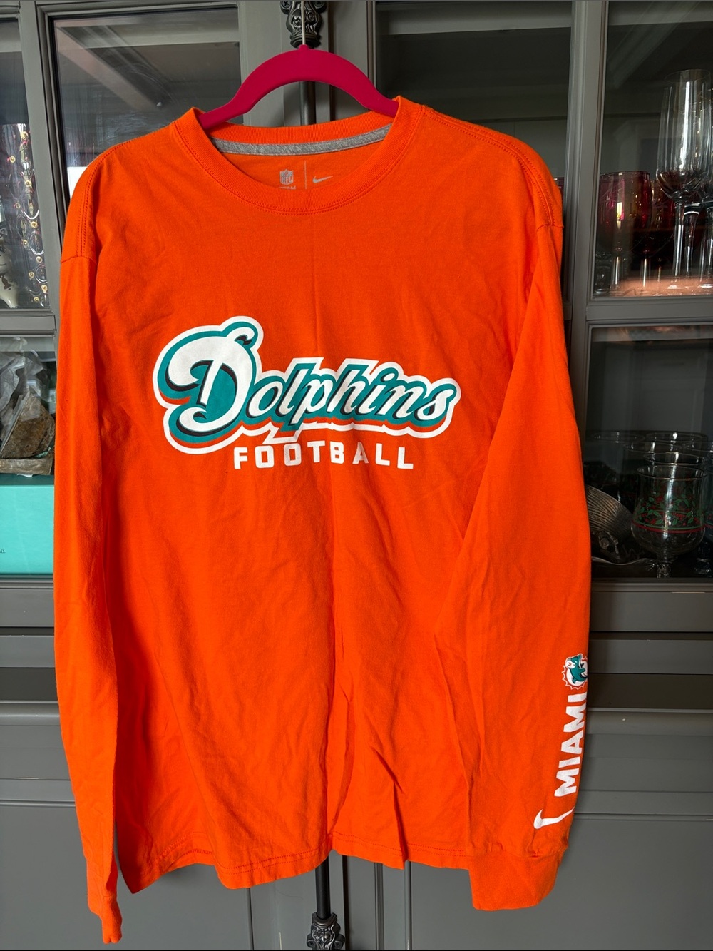 Nike Orange Miami Dolphins Long Sleeve Football Tee